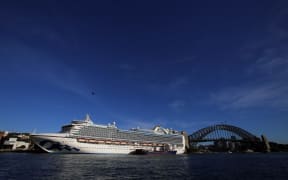 SYDNEY, AUSTRALIA - MARCH 19: The Ruby Princess cruise ship is seen docked at at the Overseas Passenger Terminal, days