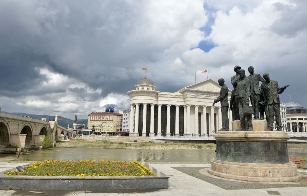 SKOPJE, MACEDONIA - JUNE 20: A general view of Skopje, Macedonia, on June 20, 2014 as part of "Skopje 2014" project which aim to give more classical appeal to the destroyed city by the old earthquake that hit the Macedonian capital in 1963. The makeover has attracted a growing number of tourists in recent years and visitors curious to see the city’s new monuments and statues. (Erhan Elaldi - Anadolu Agency) (Photo by Erhan Elaldi / ANADOLU AGENCY / Anadolu Agency via AFP)