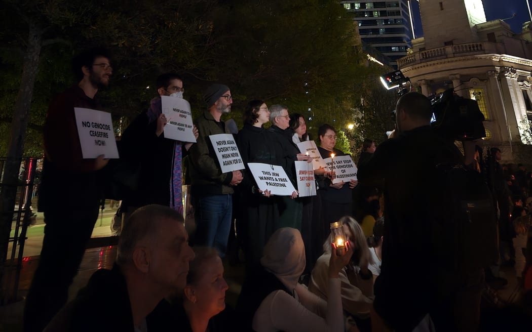 A vigil in Auckland being held in solidarity with people of Gaza, Oct 2023