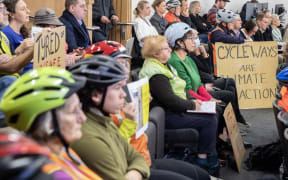 PETER MEECHAM/STUFF
Cycling advocates gathered at the Christchurch City Council chambers when the issue was discussed in June.