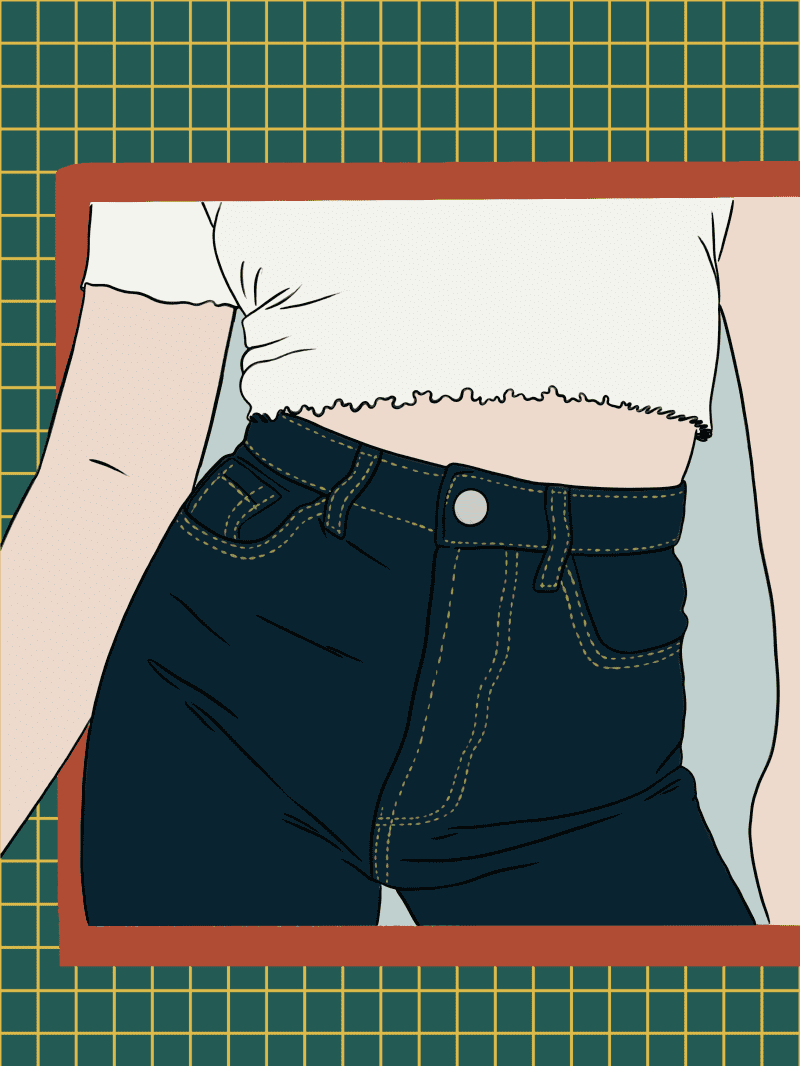 Illustration of woman wearing a pair of jeans and crop top.