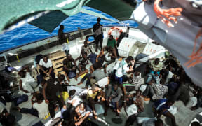 Migrants on the Aquarius on 11 September 2016, when 252 migrants from two rubber boats in distress were rescued. Most of the refugees are from Nigeria, Guinea-Conakry, Mali and Ghana. From February 2016 to October the same year, the team rescued more than 6000 people.