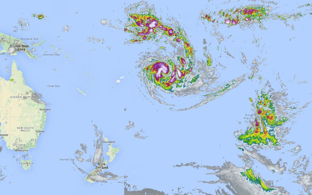 Cyclone Victor hovers over the Cook Islands in the Pacific Islands region.