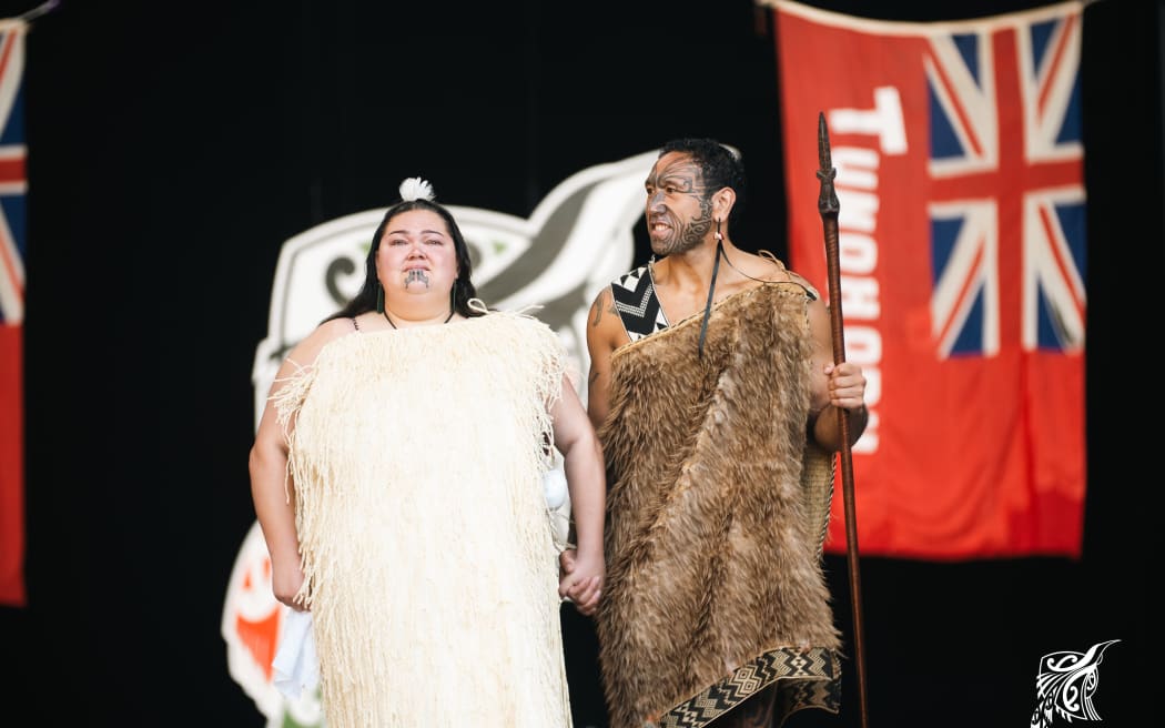 Te Kapa Haka o Ngāti Whakaue at 2025 Te Matatini Festival at Pukekura/Bowl of Brooklands in New Plymouth.