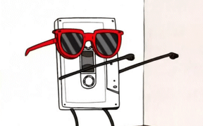 a cartoon tape wearing sunglasses and dancing