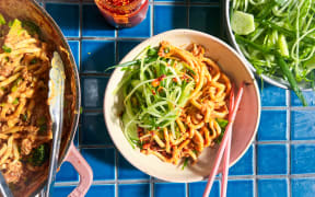 Sam Parish recipe for Curry udon noodles with barbecued chicken