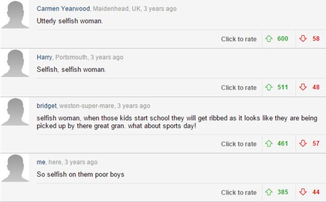 Comments from the Daily Mail on a story about a 65-year-old new mother.