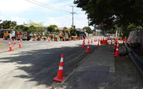 Construction work on Franklyne Road Otara, South Auckland.