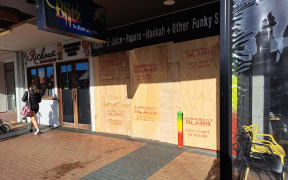 My Blitz vape shop in Takapuna, boarded up following a ram raid at about 1am on 15 July 2023.