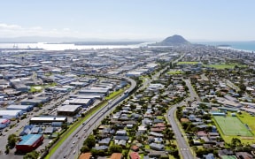 image of Aerial view of industrial areas of Mt Maunganui, North Island, New Zealand