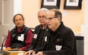 Alistair Reese speaks on his petition requesting recognition of the 'fourth article' of the Treaty of Waitangi, supported by Archbishop Justin Duckworth (Anglican) and Reverend Peter Taylor, President of the Methodist Church.