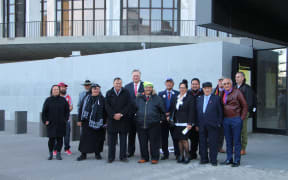 Some of the uri o Rua Kēnana me Hāhi Iharaira outside Parliament following the first reading of the Rua Kēnana Pardon Bill passing.