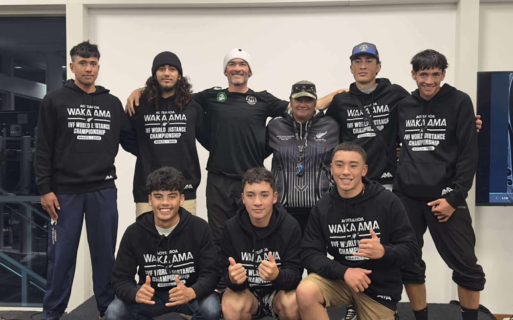 Lochlan Sa’olotoga Te’o, bottom right, with his teammates at their kākahu presentation last weekend.