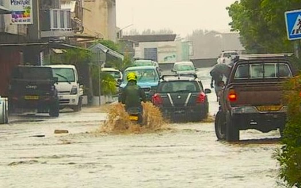 Flooded street in French Polynesia’s Fare Ute on 12 February 2024.