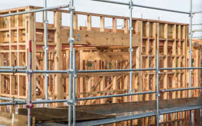 Building framing at a housing construction site in an East Auckland suburb.