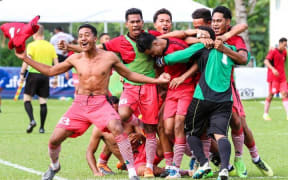 Tonga celebrate winning the OFC Under 19 Qualifier.