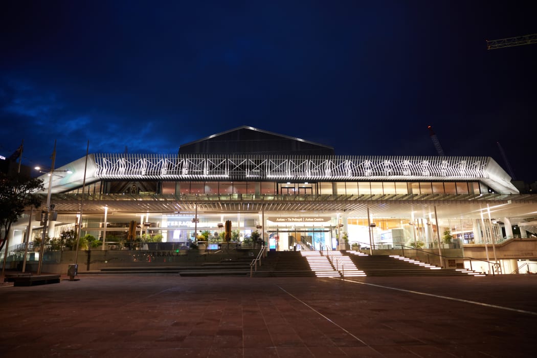 Auckland's Aotea Centre is seen at night.