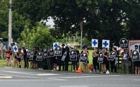 Animal rights protesters outside the Warkworth Rodeo.