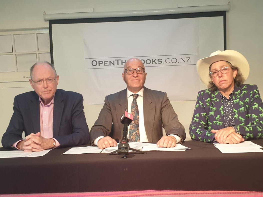 Don Brash, Clive Matthew-Wilson and Lisa Prager at the launch of anti-AT group OpenTheBooks.