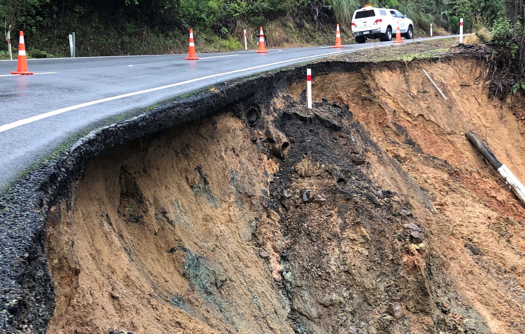 Flood damage to SH1 at Mangamuka Gorge, Northland.