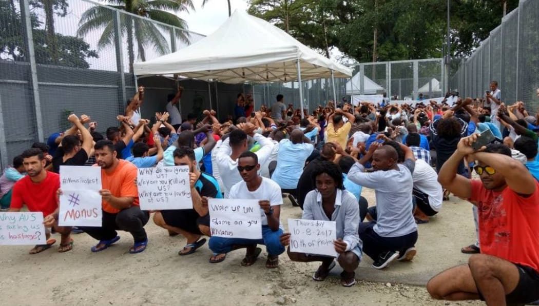 Protesting refugees on Manus Island.