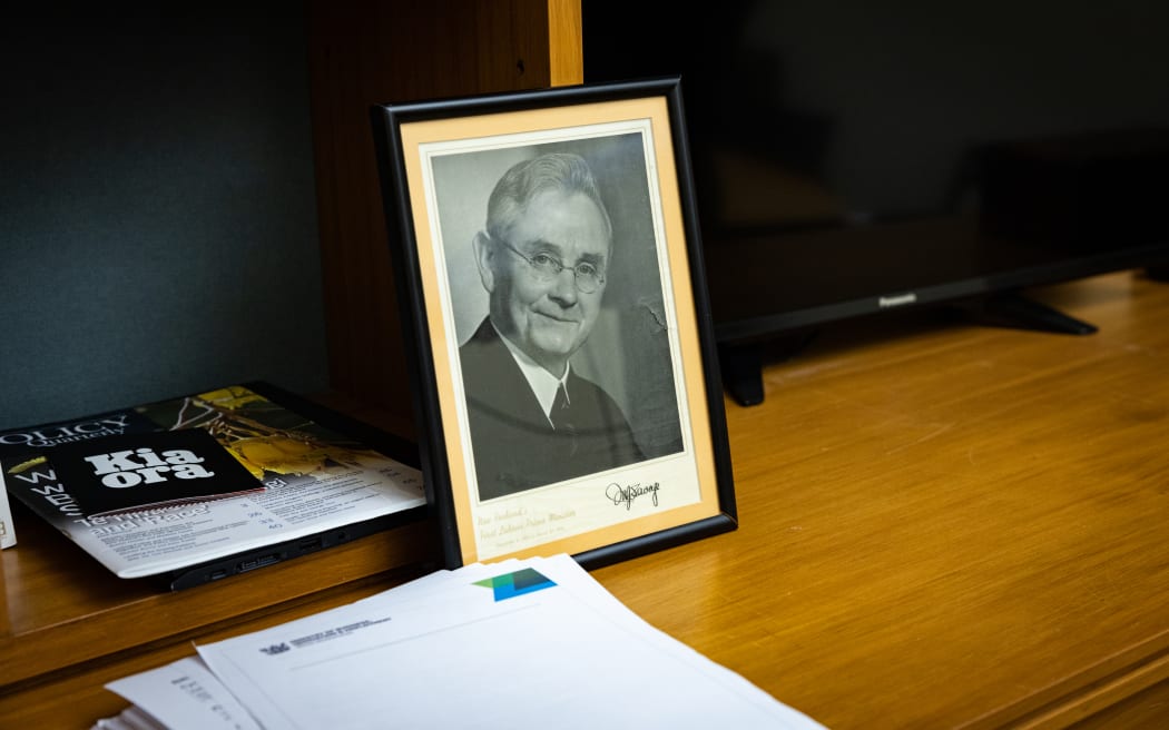 A portrait of former Prime Minister Michael Joseph Savage in MP Duncan Webb's office at Parliament.