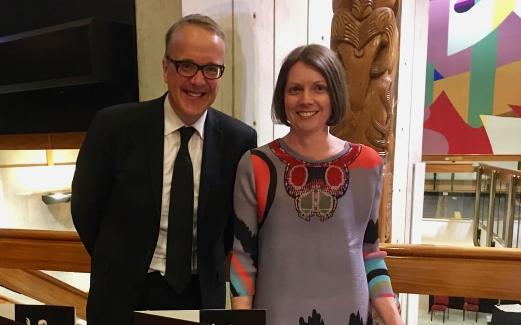 Marc Taddei and Kirsten Mason from Orchestra Wellington at the launch of Beethoven LIVE on vinyl.
