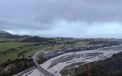 Pictures taken from a helicopter on 8 July 2026 of flooding in the Kaikōura region.