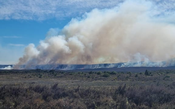 A view of the Tongariro wildfire taken from SH48.