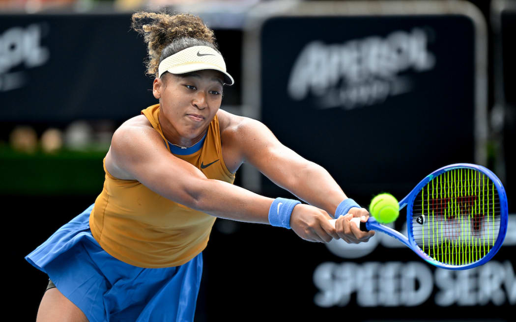 Naomi Osaka of Japan plays a shot against Julia Grabher of Austria.
