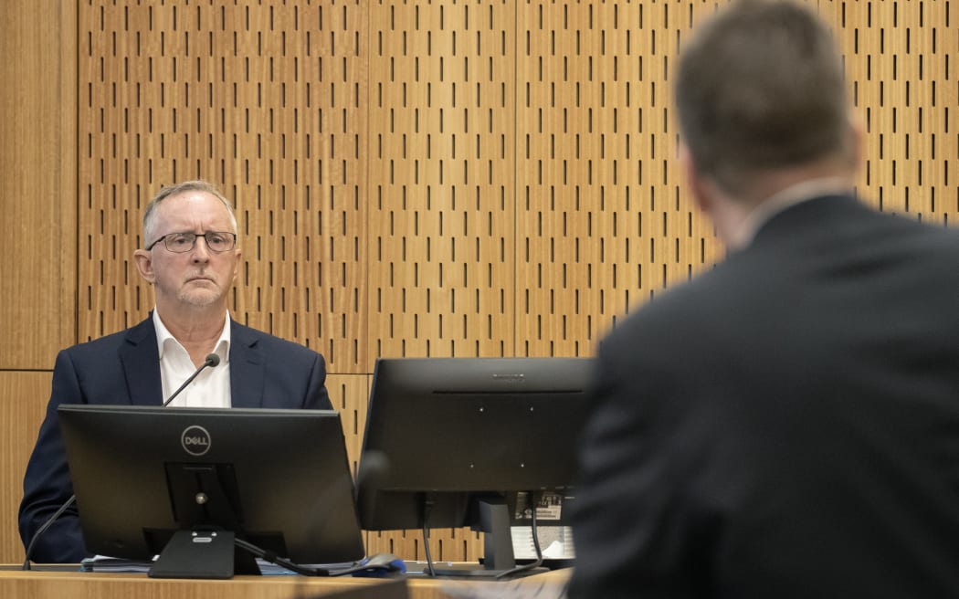 2nd November 2023 Iain McGregor/The Press/Pool
Christchurch Masjidain Attack Coronial hearing.
David Boldt - counsel assisting the coroner cross-examines witness Dean Brown - St John.