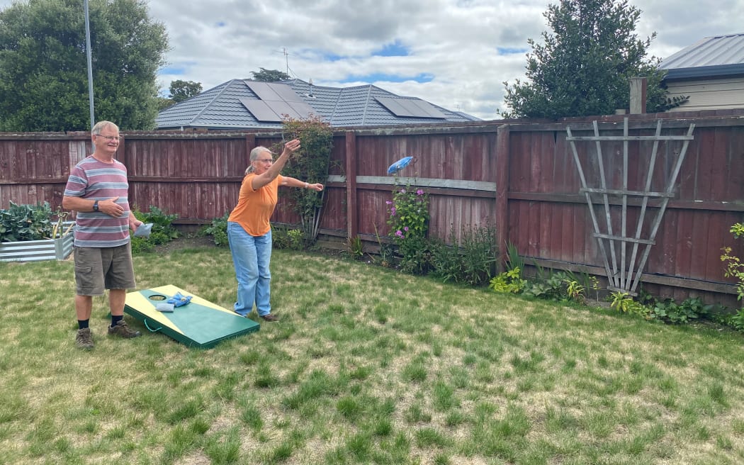 Christchurch couple Norm (L) and Chris Ellis gave cornhole a go at the last Masters Games and enjoyed it so much Norm made them a cornhole board.