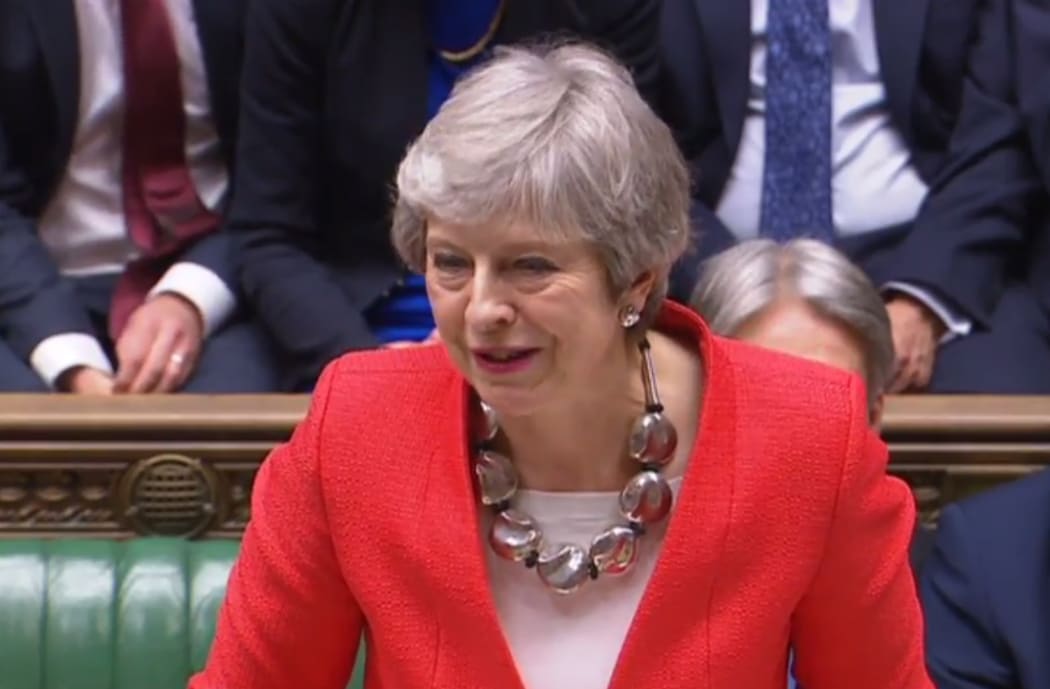 A video grab from footage broadcast by the UK Parliament's Parliamentary Recording Unit shows Britain's Prime Minister Theresa May speaking to the house after losing the second meaningful vote on the government's Brexit deal, in the House of Commons in London on March 12, 2019.