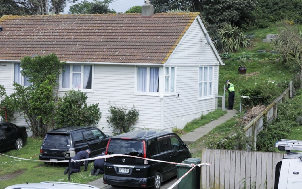 Police at the scene of a shooting in Titahi Bay, Porirua.