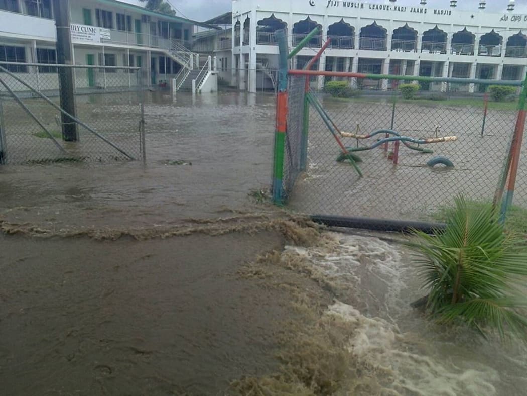 Floodwaters engulf the Fiji Muslim League Nadi branch after Cyclone Josie, April 2018