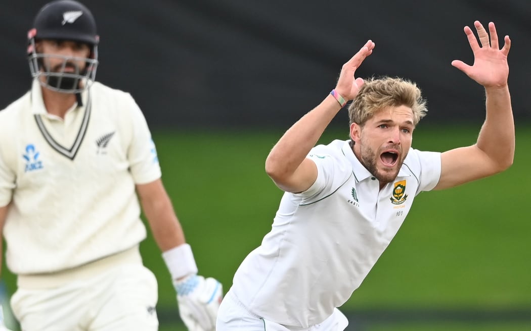 Wiaan Mulder and Daryl Mitchell, 2nd cricket test, Hagley Oval, Christchurch, Feb 2022
