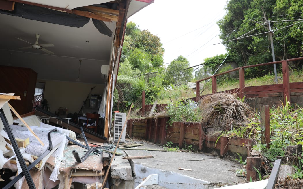 Two homes were damaged after a car left Don Buck Road and drove down a bank, through the lounge of one property and ended up in the bedroom of a neighbouring one.