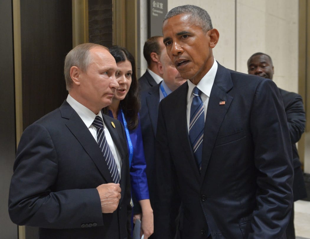 Russian President Vladimir Putin, at left, and US President Barack Obama on the sidelines of the G20 summit in China.September 5, 2016.