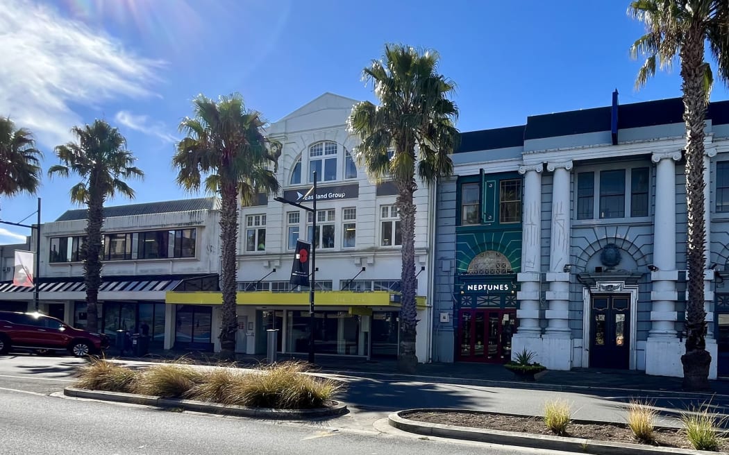 The liquor licence of Anjuna Beer Garden - a development in the blue building, right - was appealed by a kura kaupapa located 35m away on Gisborne's main street. Photo by Zita Campbell/NZME (LDR single use only).