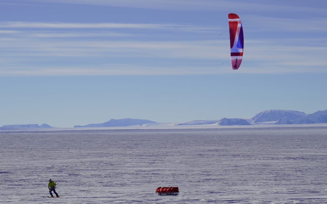 The team kite-skiied some of the way to the summit