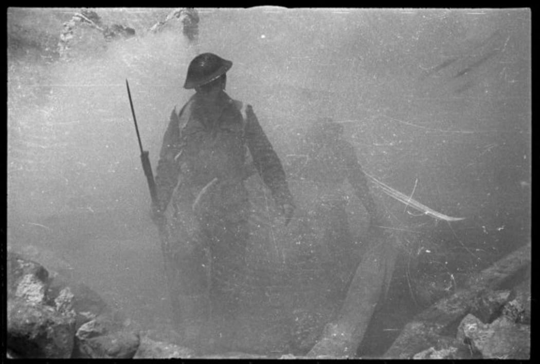 Northland soldier George Frederick Kaye at the Cassino battlefront, Italy, during manoeuvres, World War 2.