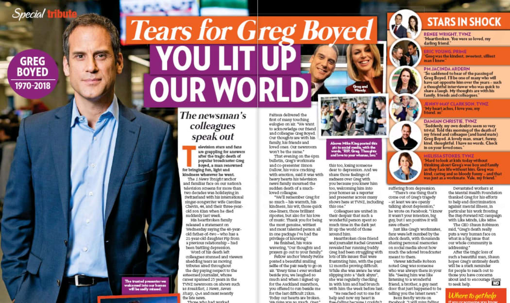 Magazines like Woman's Day also marked the death of Greg Boyd with tributes.