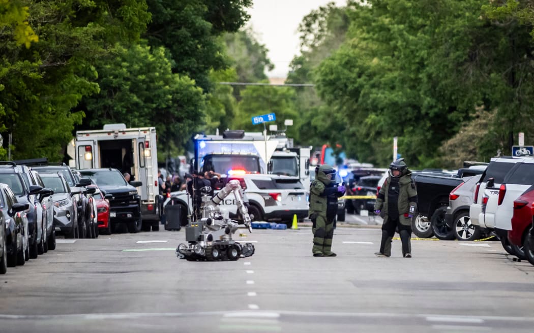 A bomb squad team at a staging area, following an attack on a pro-Israeli demonstration, in the US city of Boulder, Colorado, on 1 June, 2025.