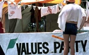 Values Party canvassing at Nambassa in 1981