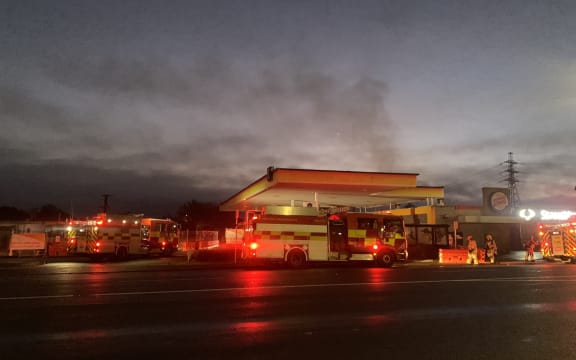 Fire and Emergency at the scene of a fire at Z Takanini on 24 July, 2023.