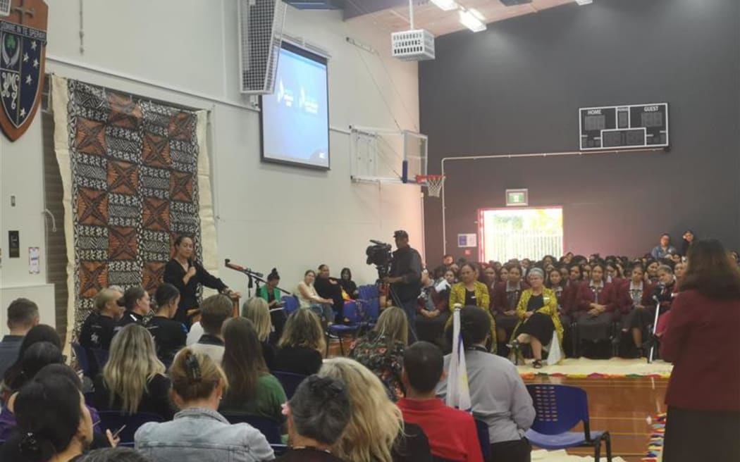 Dep Principle Vanessa Langi speaks at Mcauley High School