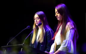 Zara Omar and Sara Qasem read out the names of the people who lost their lives on 15 March 2019.