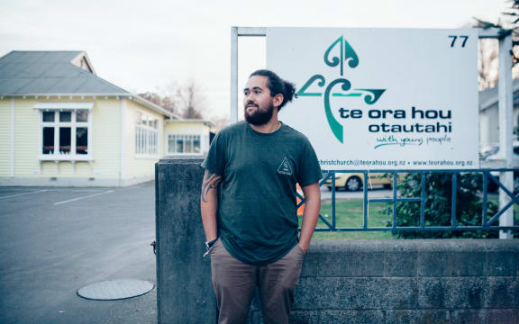 Youth worker Kiwa Kahukura-Denton at his workplace, Te Ora Hou Ōtautahi.