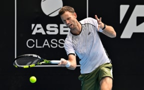 Michael Venus of New Zealand during practice ahead of the 2025 Men’s ASB Classic.