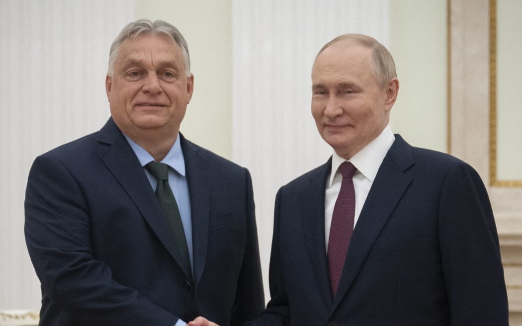 Hungarian Prime Minister Viktor Orban meets with Vladimir Putin at the Kremlin in Moscow. (Photo by VIVIEN CHER BENKO / HUNGARIAN PRIME MINISTER'S OFFICE / AFP)